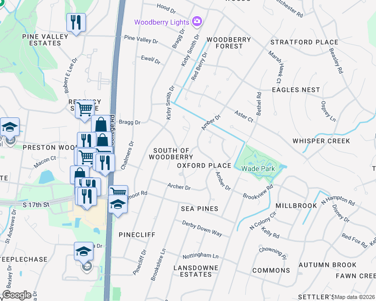map of restaurants, bars, coffee shops, grocery stores, and more near 3138 McKinnon Drive in Wilmington