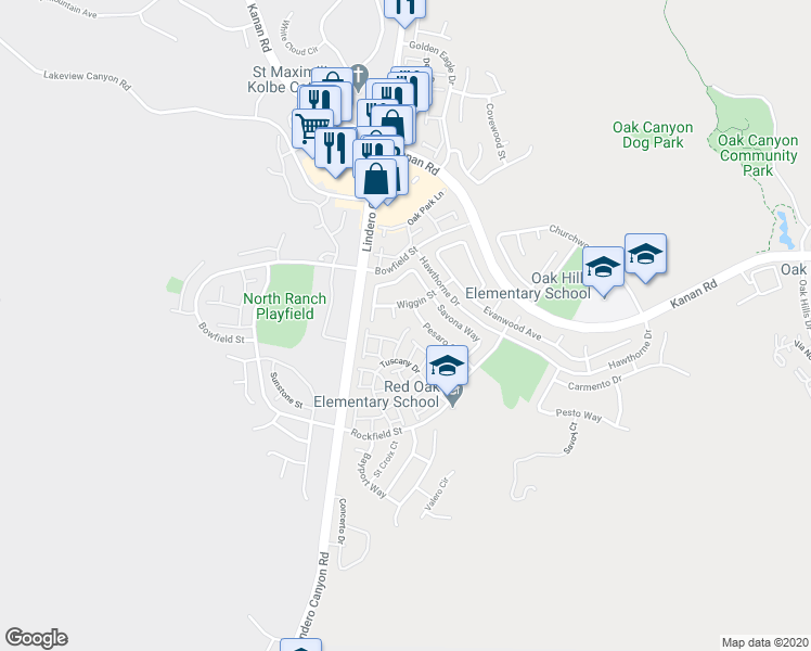 map of restaurants, bars, coffee shops, grocery stores, and more near 495 Novara Way in Oak Park