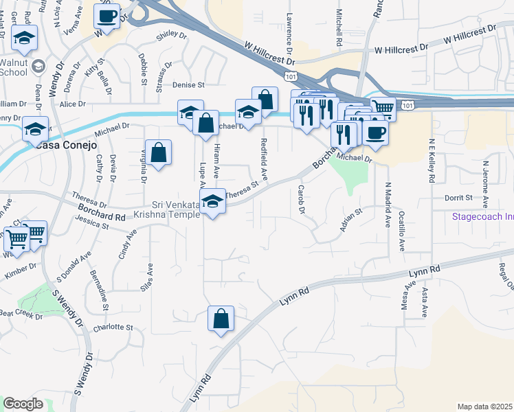 map of restaurants, bars, coffee shops, grocery stores, and more near 39 Herringbone Court in Thousand Oaks