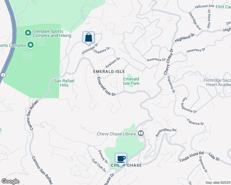 map of restaurants, bars, coffee shops, grocery stores, and more near 2101 Ashington Drive in Glendale