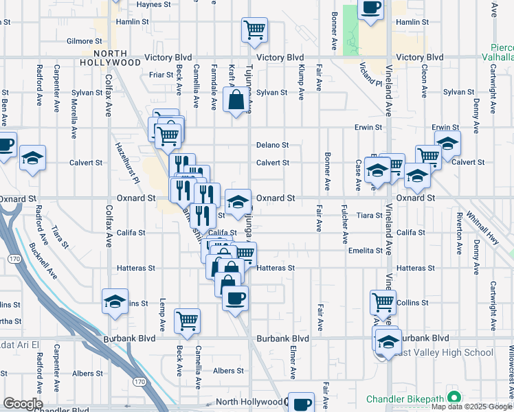 map of restaurants, bars, coffee shops, grocery stores, and more near in Los Angeles