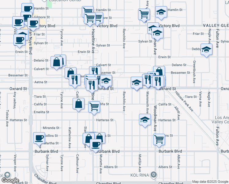 map of restaurants, bars, coffee shops, grocery stores, and more near 5952 Costello Avenue in Los Angeles