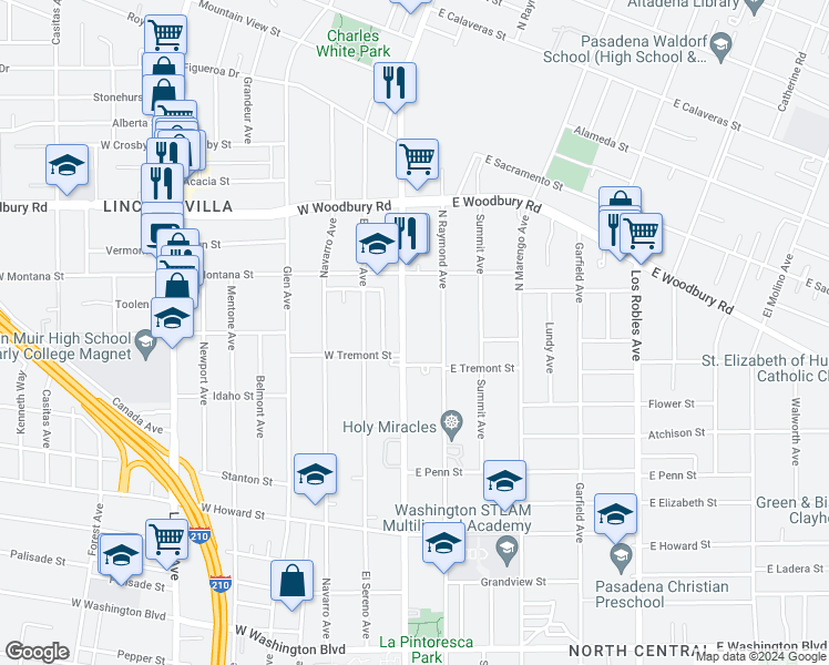 map of restaurants, bars, coffee shops, grocery stores, and more near 1920 North Fair Oaks Avenue in Pasadena