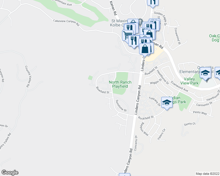 map of restaurants, bars, coffee shops, grocery stores, and more near 910 Misty Canyon Avenue in Westlake Village