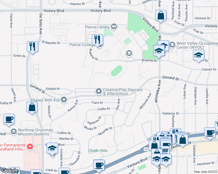 map of restaurants, bars, coffee shops, grocery stores, and more near 20425 Aetna Street in Los Angeles