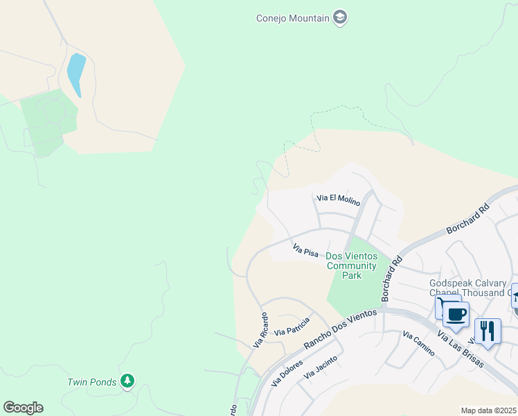 map of restaurants, bars, coffee shops, grocery stores, and more near 5380 Via Pisa in Thousand Oaks