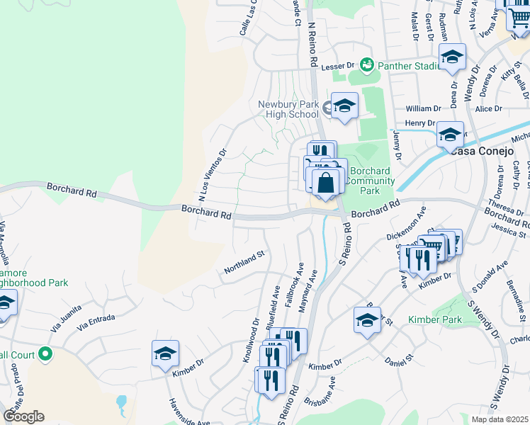 map of restaurants, bars, coffee shops, grocery stores, and more near 3898 Coronado Circle in Thousand Oaks