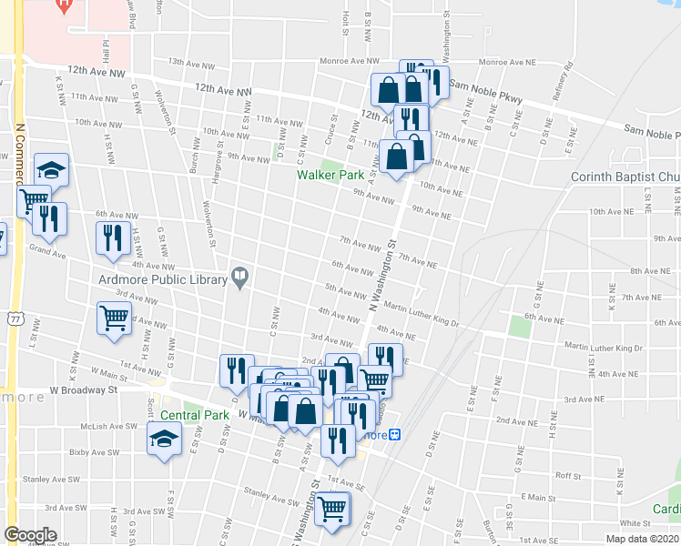map of restaurants, bars, coffee shops, grocery stores, and more near 517 A Street Northwest in Ardmore