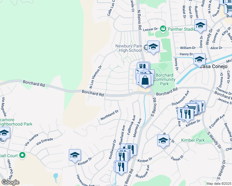 map of restaurants, bars, coffee shops, grocery stores, and more near 3898 Coronado Circle in Thousand Oaks