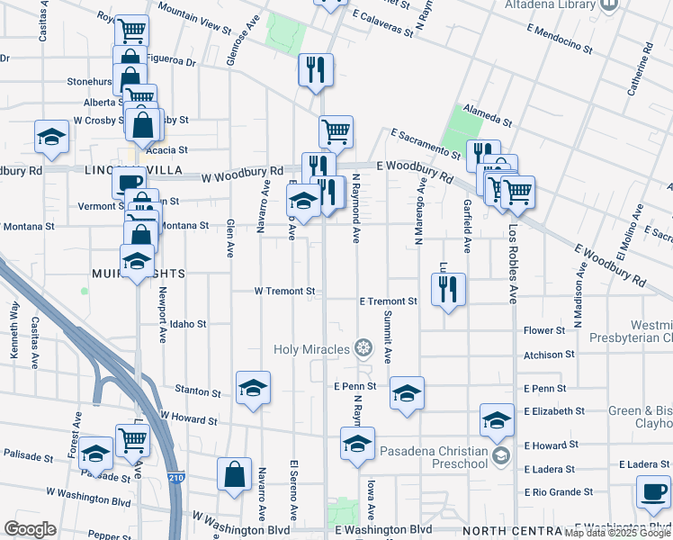 map of restaurants, bars, coffee shops, grocery stores, and more near 1920 North Fair Oaks Avenue in Pasadena