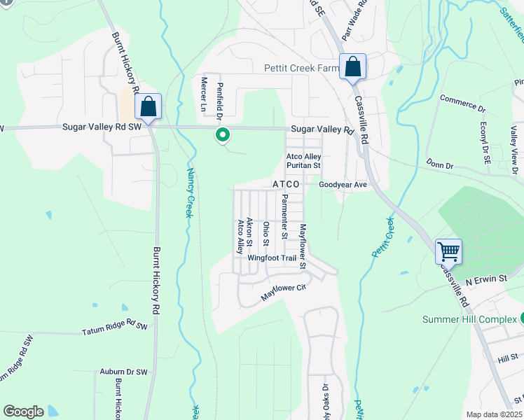map of restaurants, bars, coffee shops, grocery stores, and more near 25 Ohio Street in Cartersville