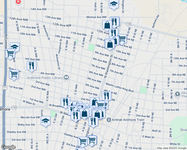 map of restaurants, bars, coffee shops, grocery stores, and more near 517 A Street Northwest in Ardmore
