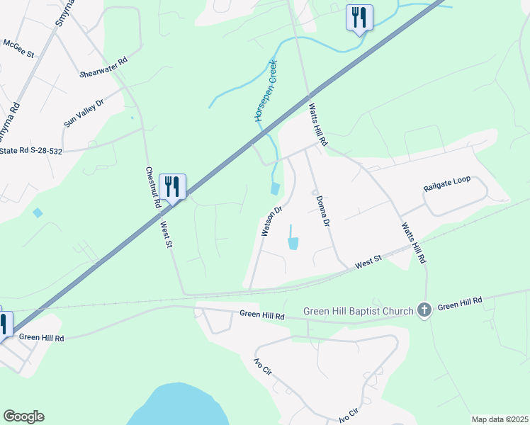 map of restaurants, bars, coffee shops, grocery stores, and more near 1032 Watson Drive in Elgin