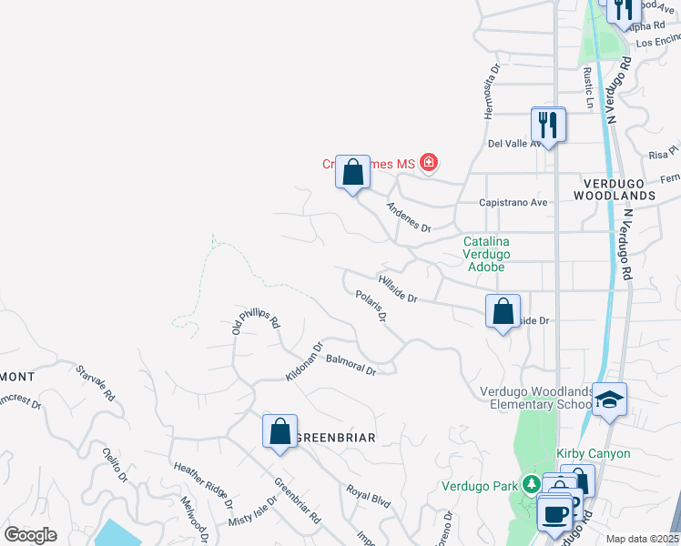 map of restaurants, bars, coffee shops, grocery stores, and more near 2007 Polaris Drive in Glendale
