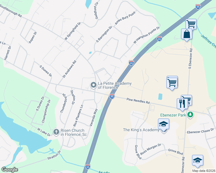 map of restaurants, bars, coffee shops, grocery stores, and more near 3540 Utah Court in Florence