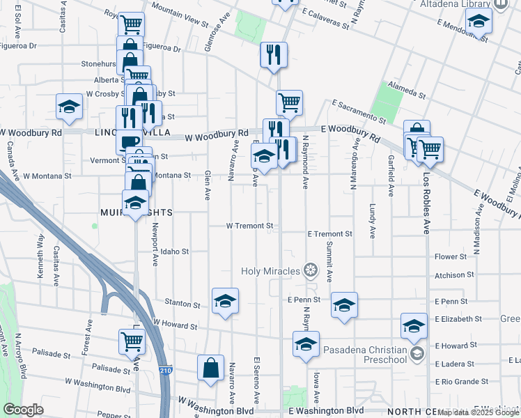 map of restaurants, bars, coffee shops, grocery stores, and more near 1944 El Sereno Avenue in Pasadena