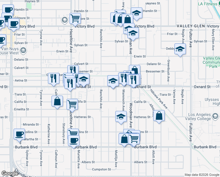 map of restaurants, bars, coffee shops, grocery stores, and more near in Los Angeles