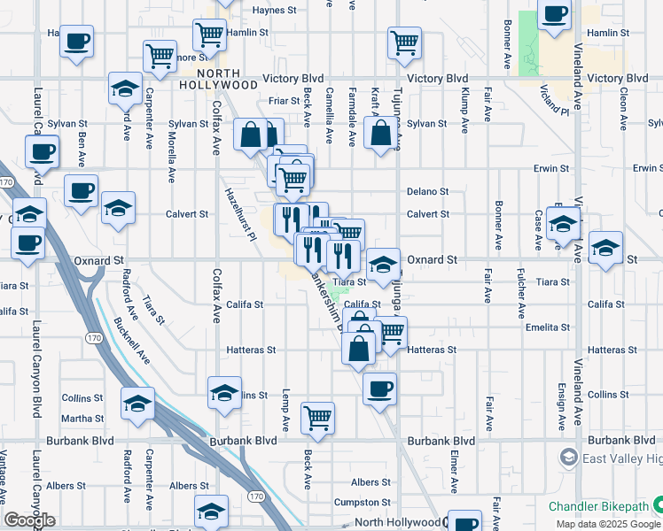map of restaurants, bars, coffee shops, grocery stores, and more near in Los Angeles