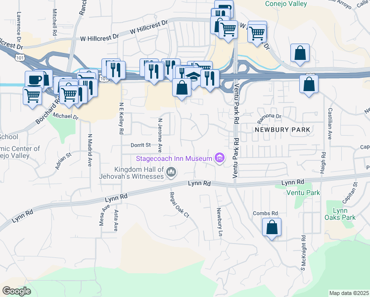 map of restaurants, bars, coffee shops, grocery stores, and more near 100 Giant Oak Ave in Thousand Oaks
