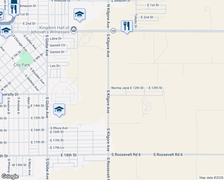 map of restaurants, bars, coffee shops, grocery stores, and more near 2001-2031 Norma Jane E University Drive in Portales