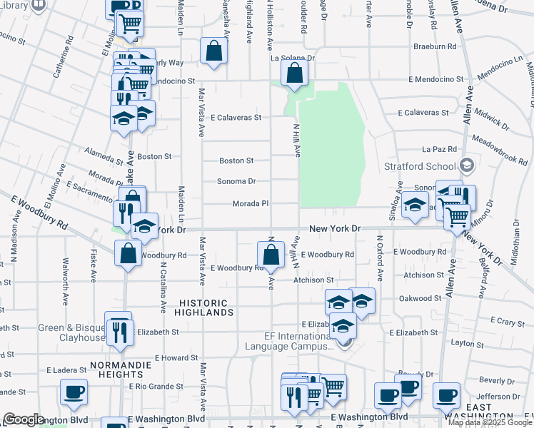 map of restaurants, bars, coffee shops, grocery stores, and more near 1947 North Holliston Avenue in Altadena