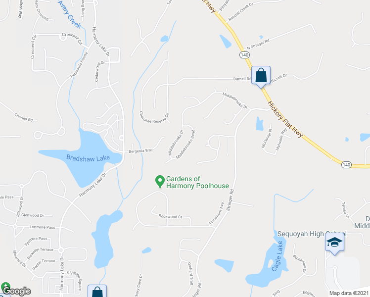 map of restaurants, bars, coffee shops, grocery stores, and more near Middlebrooke Bend in Canton