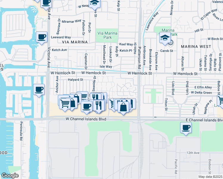 map of restaurants, bars, coffee shops, grocery stores, and more near 2579 Jacklight Cove in Port Hueneme