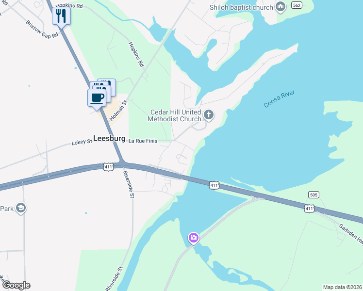 map of restaurants, bars, coffee shops, grocery stores, and more near 901919 Splawn Street in Leesburg