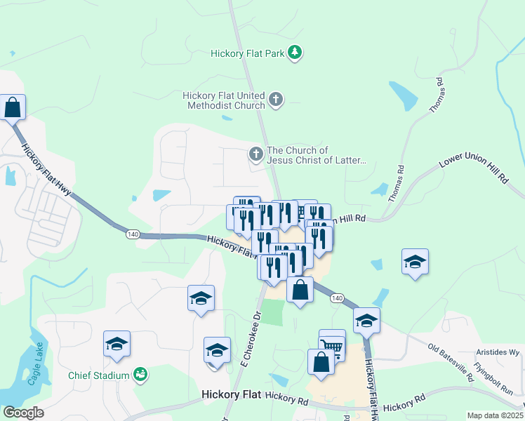 map of restaurants, bars, coffee shops, grocery stores, and more near 3333 East Cherokee Drive in Canton
