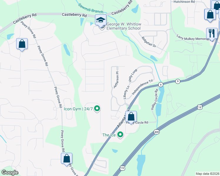 map of restaurants, bars, coffee shops, grocery stores, and more near 810 Freedom Way in Cumming