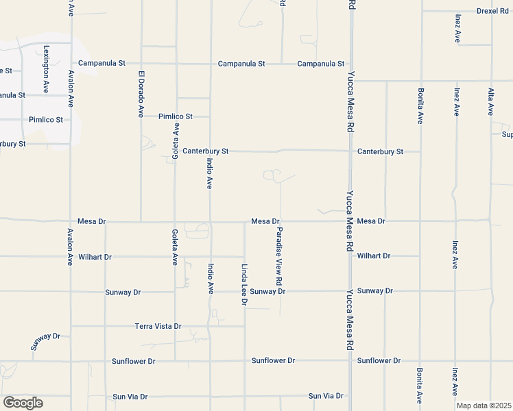 map of restaurants, bars, coffee shops, grocery stores, and more near 59012 Mesa Drive in Yucca Valley