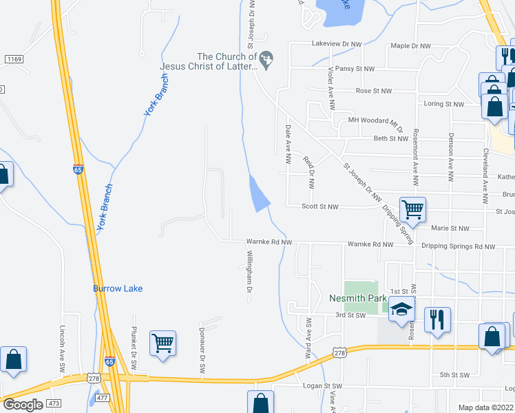 map of restaurants, bars, coffee shops, grocery stores, and more near 1707 Warnke Road Northwest in Cullman