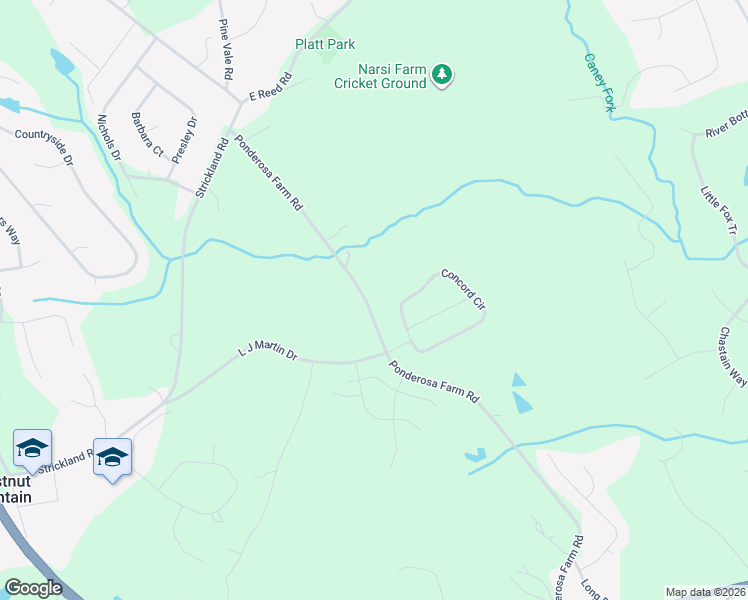 map of restaurants, bars, coffee shops, grocery stores, and more near 5147 Ponderosa Farm Road in Gainesville