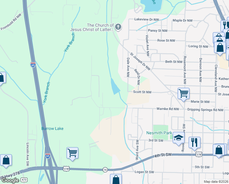 map of restaurants, bars, coffee shops, grocery stores, and more near 1707 Warnke Road Northwest in Cullman