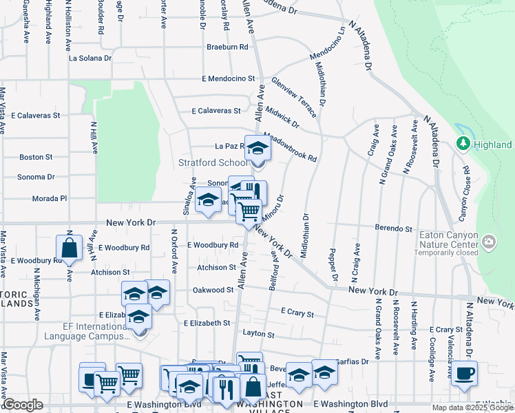 map of restaurants, bars, coffee shops, grocery stores, and more near 1916 Allen Avenue in Altadena