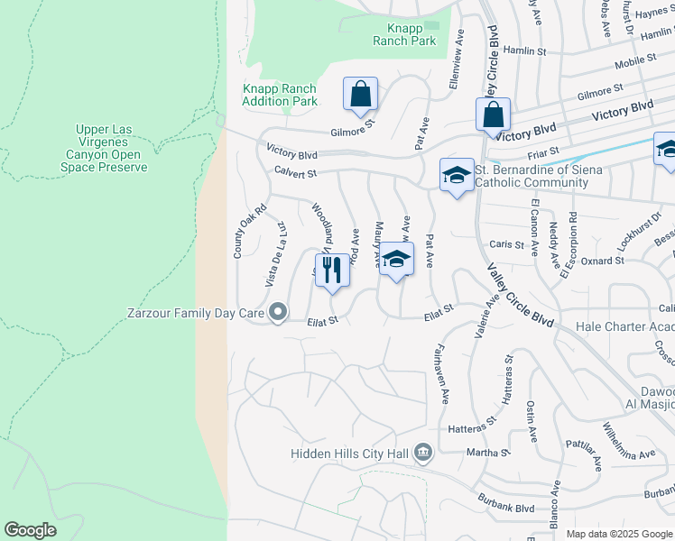 map of restaurants, bars, coffee shops, grocery stores, and more near 5961 Rod Avenue in Los Angeles
