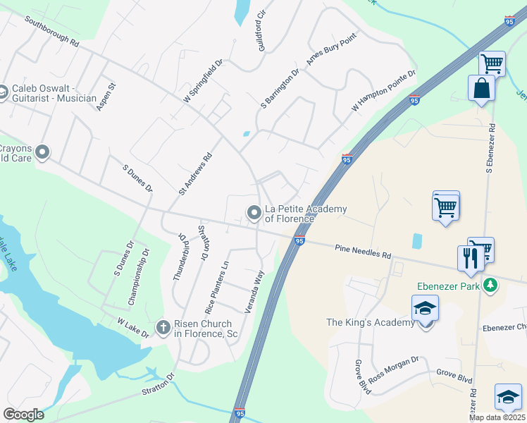 map of restaurants, bars, coffee shops, grocery stores, and more near 3550 Texas Road in Florence
