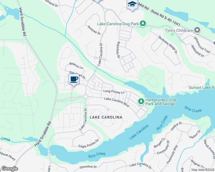 map of restaurants, bars, coffee shops, grocery stores, and more near 605 Long Pointe Lane in Columbia