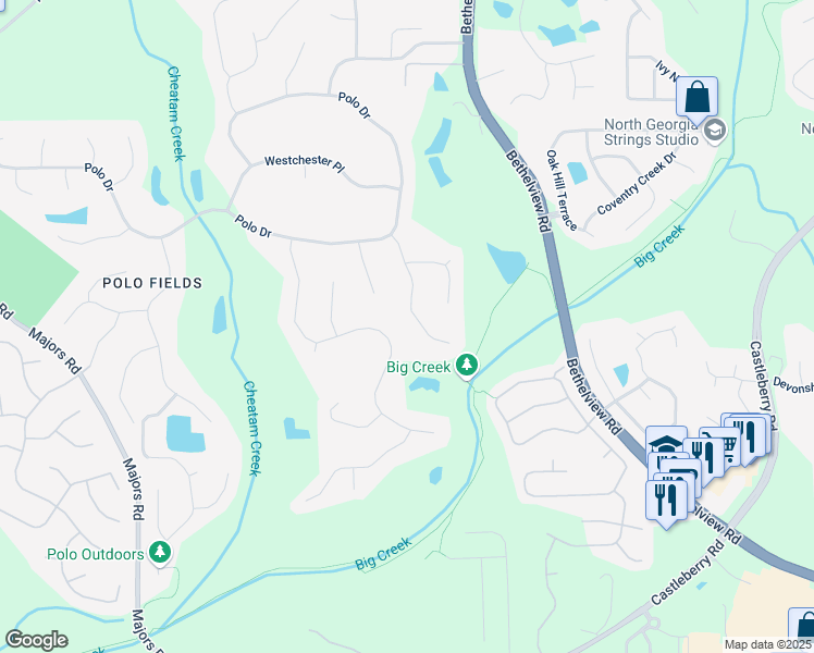 map of restaurants, bars, coffee shops, grocery stores, and more near 6690 Stillmeadow Drive in Cumming