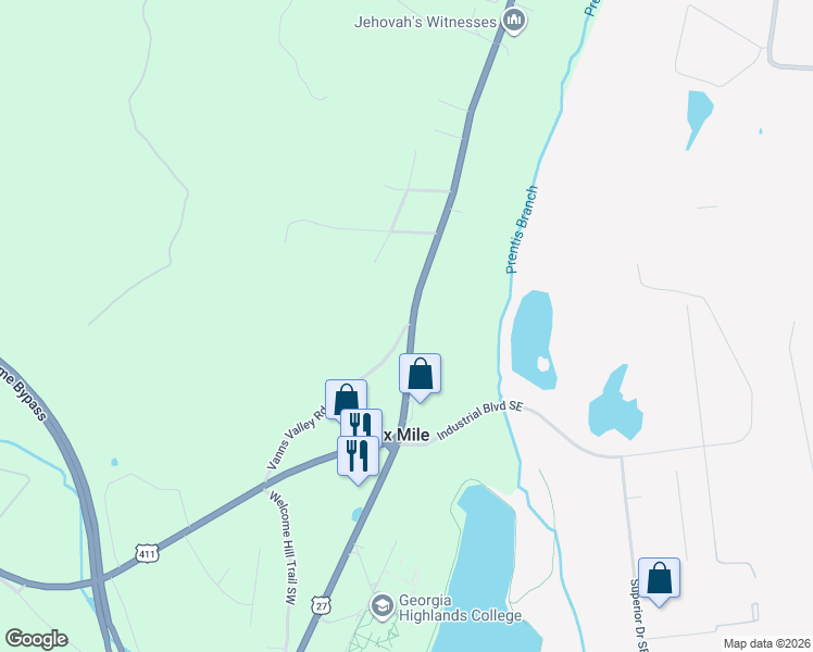 map of restaurants, bars, coffee shops, grocery stores, and more near 2913 Cedartown Highway in Rome