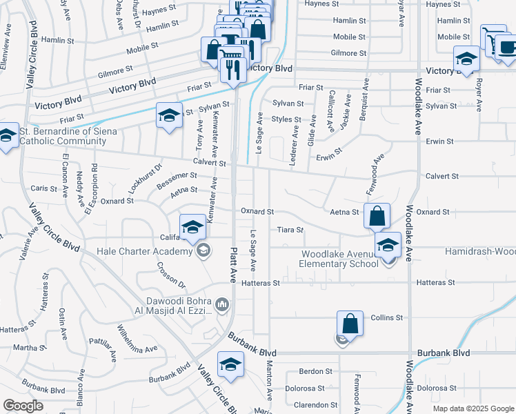 map of restaurants, bars, coffee shops, grocery stores, and more near 6000 Le Sage Avenue in Los Angeles