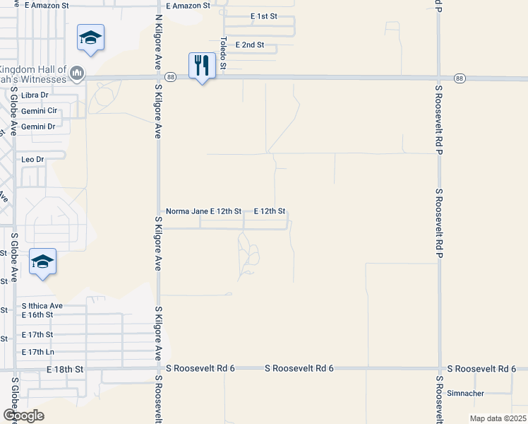 map of restaurants, bars, coffee shops, grocery stores, and more near 2210 East 12th Street in Portales