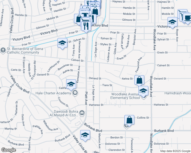 map of restaurants, bars, coffee shops, grocery stores, and more near 6000 Le Sage Avenue in Los Angeles