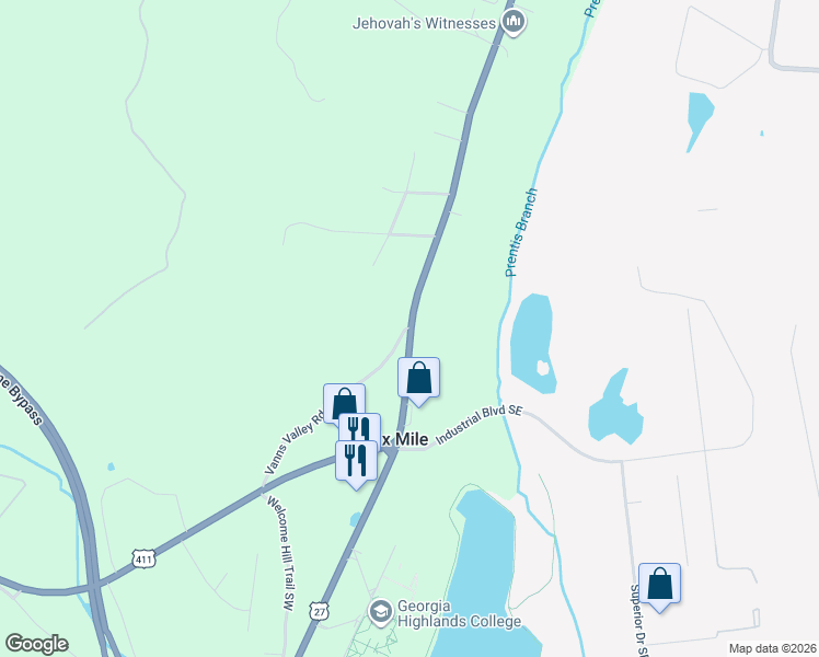 map of restaurants, bars, coffee shops, grocery stores, and more near 2913 Cedartown Highway in Rome