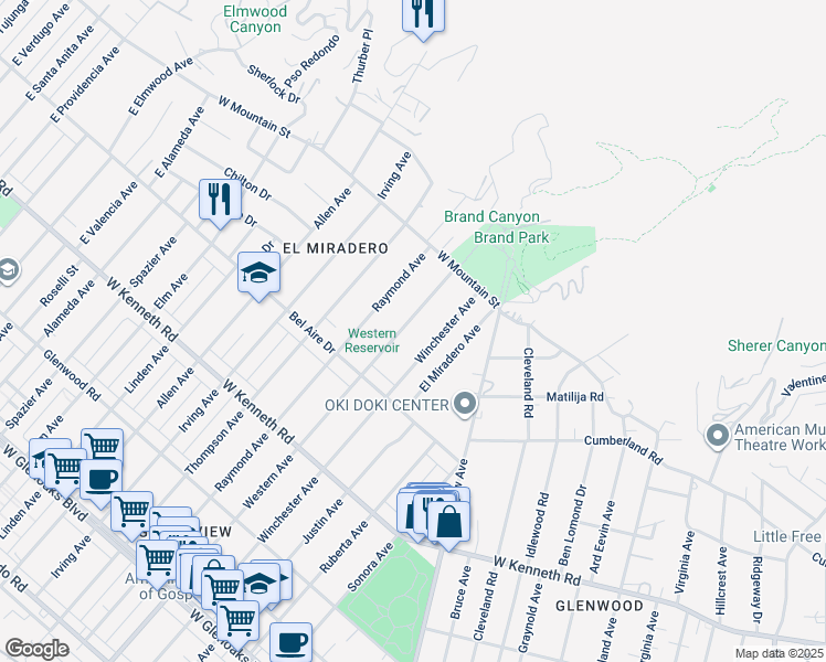 map of restaurants, bars, coffee shops, grocery stores, and more near 1456 Western Avenue in Glendale