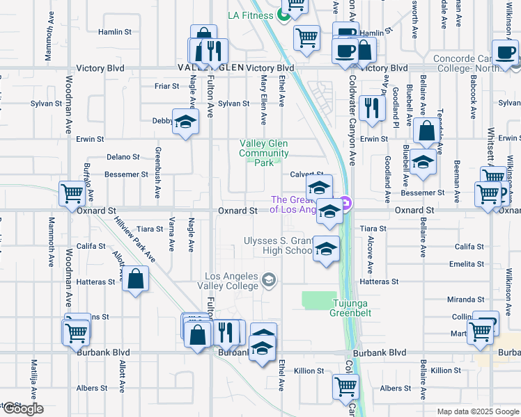 map of restaurants, bars, coffee shops, grocery stores, and more near 5800 Fulton Avenue in Los Angeles