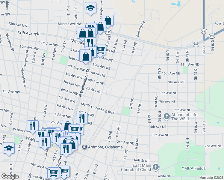 map of restaurants, bars, coffee shops, grocery stores, and more near 716 C Street Northeast in Ardmore