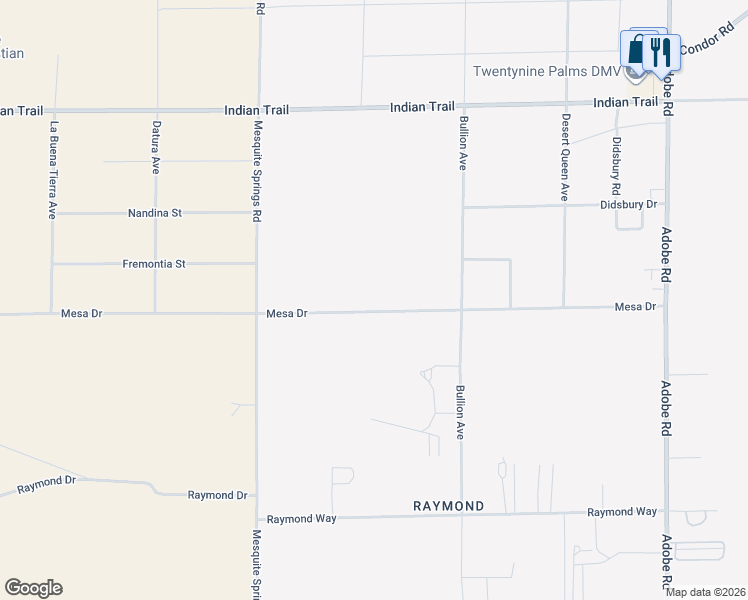 map of restaurants, bars, coffee shops, grocery stores, and more near Mesa Drive in Twentynine Palms