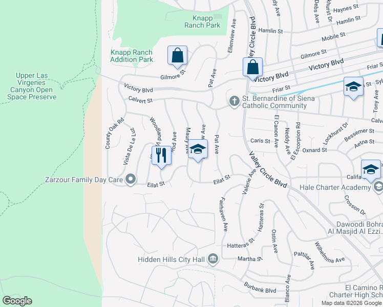 map of restaurants, bars, coffee shops, grocery stores, and more near 5974 Maury Avenue in Los Angeles