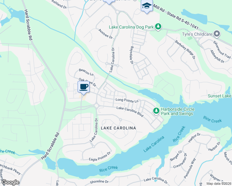 map of restaurants, bars, coffee shops, grocery stores, and more near 605 Long Pointe Lane in Columbia
